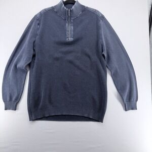 Tommy Bahama Mens XL Blue Waffle Knit Quarter Zip‎ Cotton Pullover Sweater